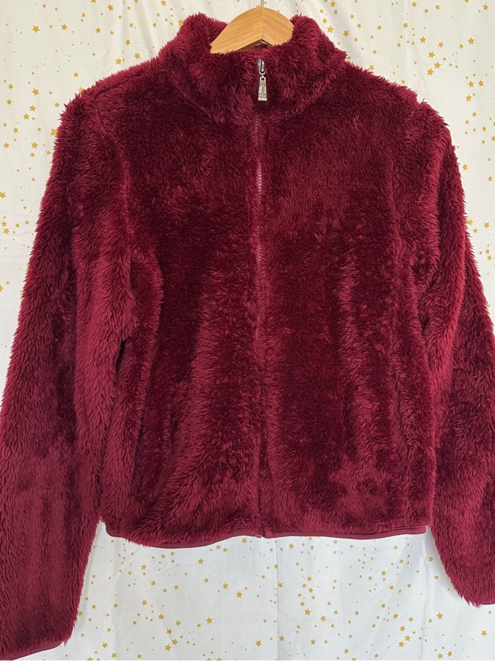 New Mix Plush Full-Zip Teddy Jacket in Deep Wine